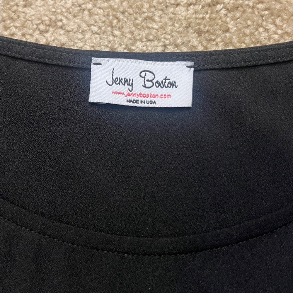 Jenny Boston Black Mini T Shirt Dress Scallop Hems Size Large - Picture 8 of 12